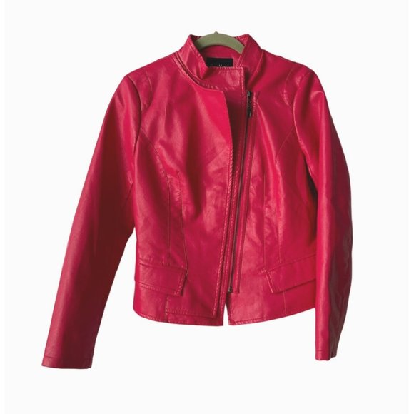 Chou Yatou Bright Pink Moto Jacket Size Medium Faux Leather - Picture 1 of 8
